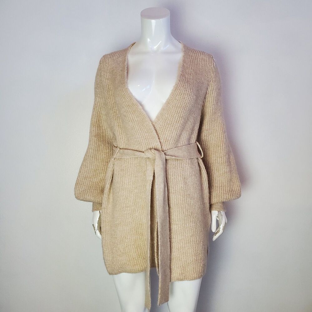 Topshop Tan Knit Balloon Sleeve Cardigan